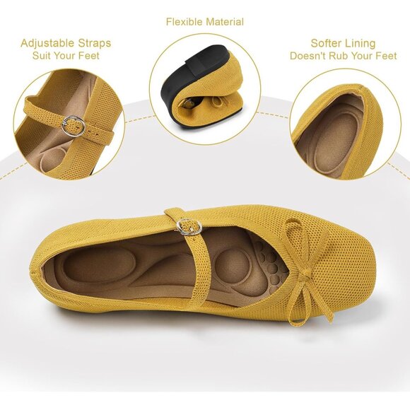 Women Ginger Fabric Upper And Rubber Sole Ballet Flats With Ankle Strap - Picture 3 of 7